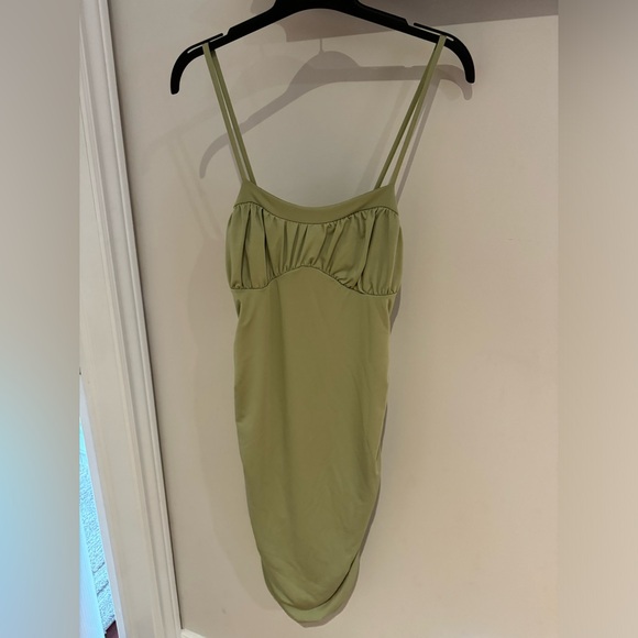 Light Green Ruched Micas Spaghetti-Strap Dress - Picture 1 of 3